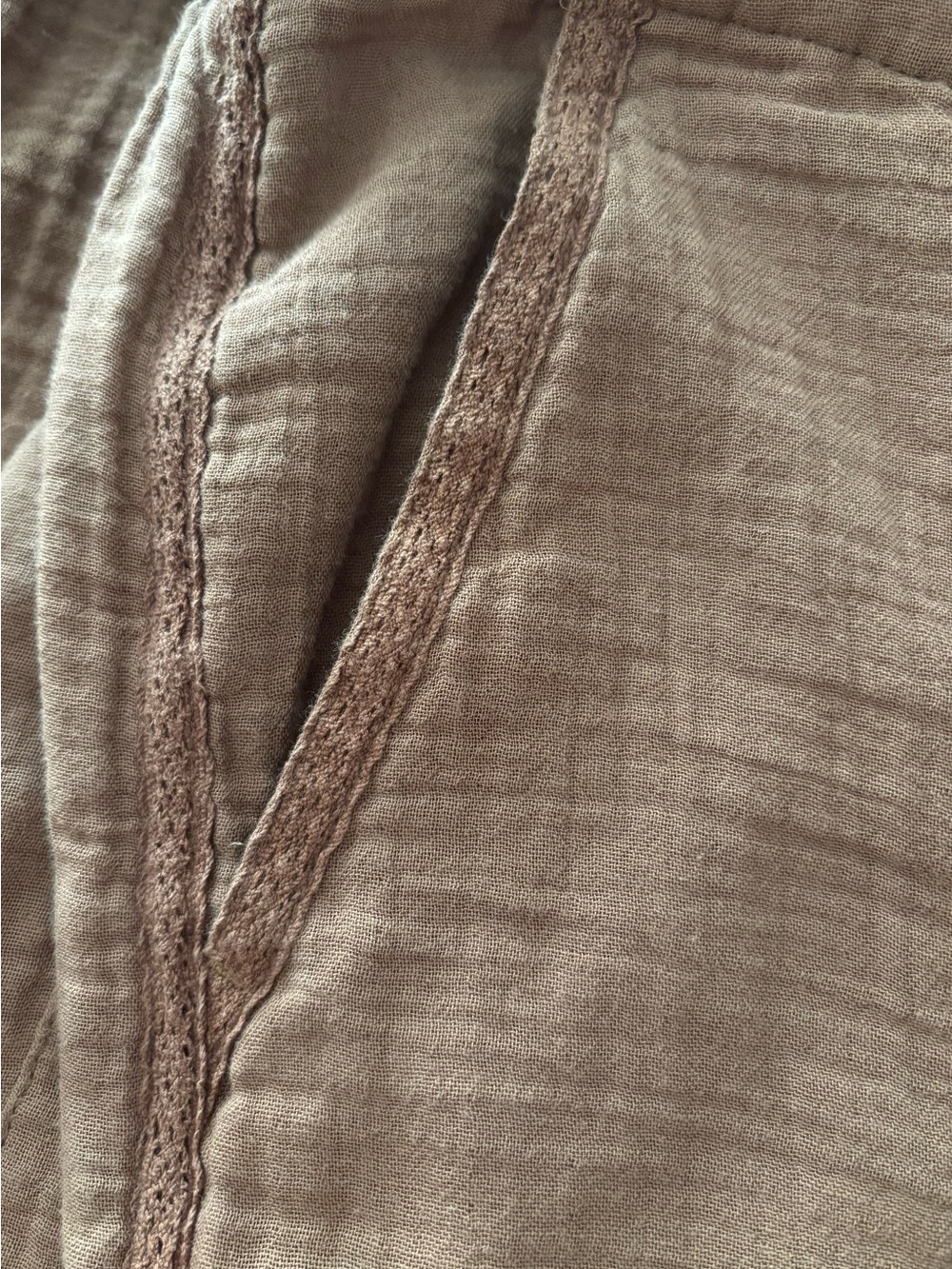 Universal Thread Brown Gauze Wide Leg Pants Size Large | Crochet Trim - Picture 4 of 9